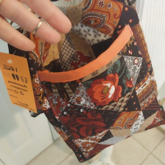 3281 Handmade Quilted Crossbody Bag with Guitar Strap. In Orange and Brown Color - Picture 6 of 8